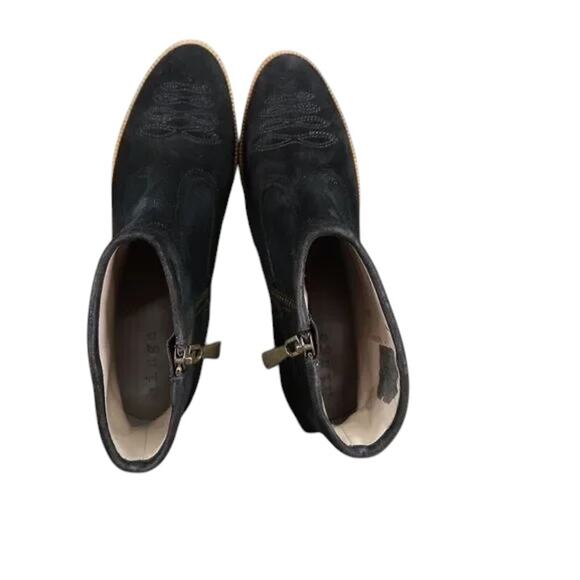 Hinge Shoes Womens 7.5 Booties Western Leather Black Stack Heel Embroidered Zip - Picture 9 of 15